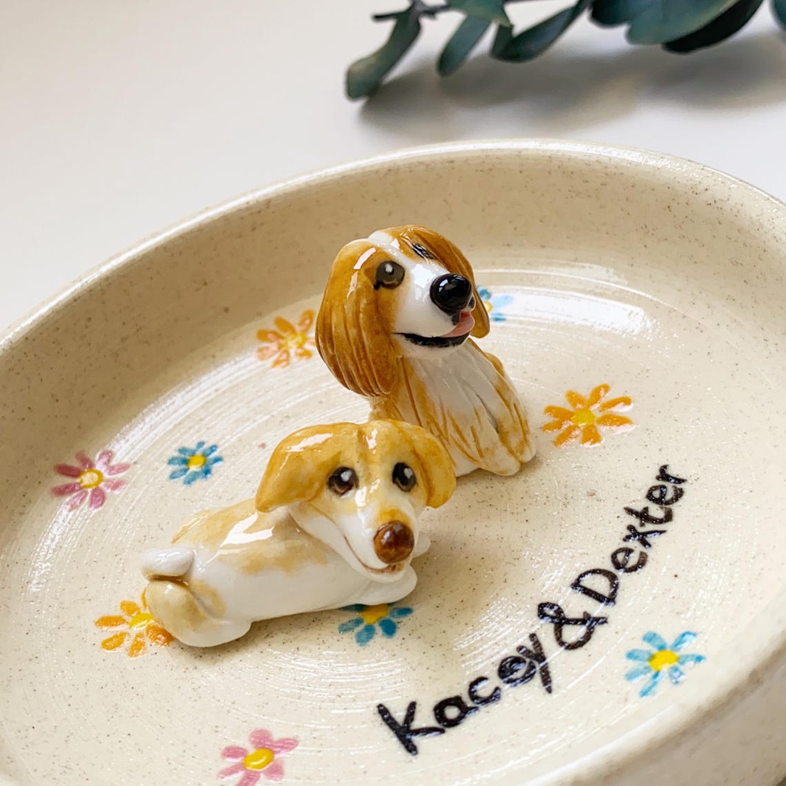 Custom Pet Jewelry Tray Personalized Floral Jewelry Tray Pet Figurine Ceramic Jewelry Tray Personalized Gifts for Pet Lovers Pet Memorial