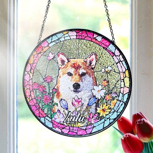 Custom Pet Portrait Suncatcher Personalized Stained Glass Window Hanging Memorial Gift for Pet Lovers