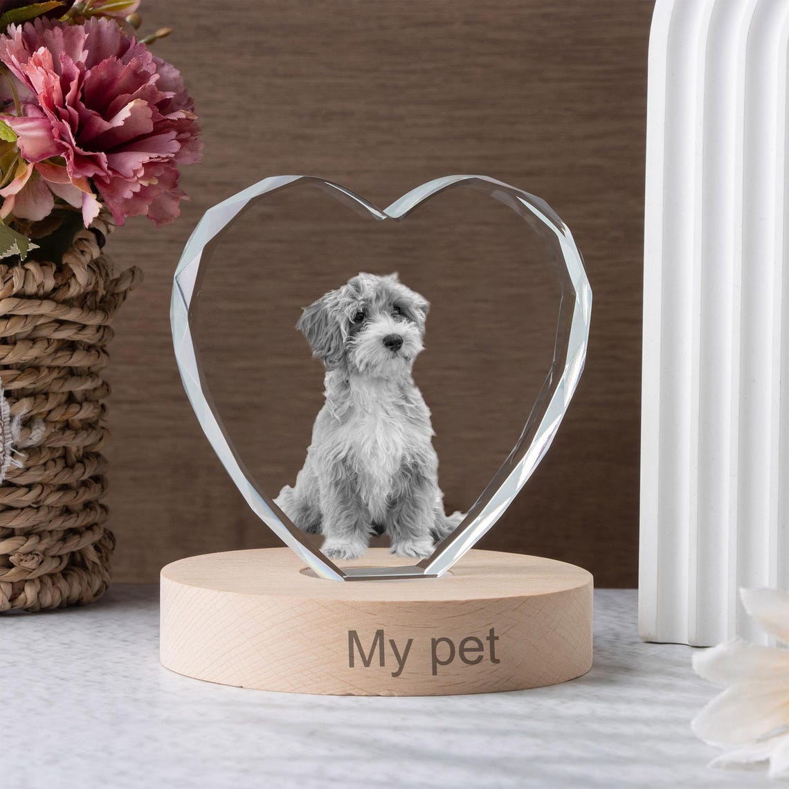 Veilleuse boule de cristal personnalisée avec photo d'animal de compagnie, cadeau commémoratif pour les amoureux des animaux 