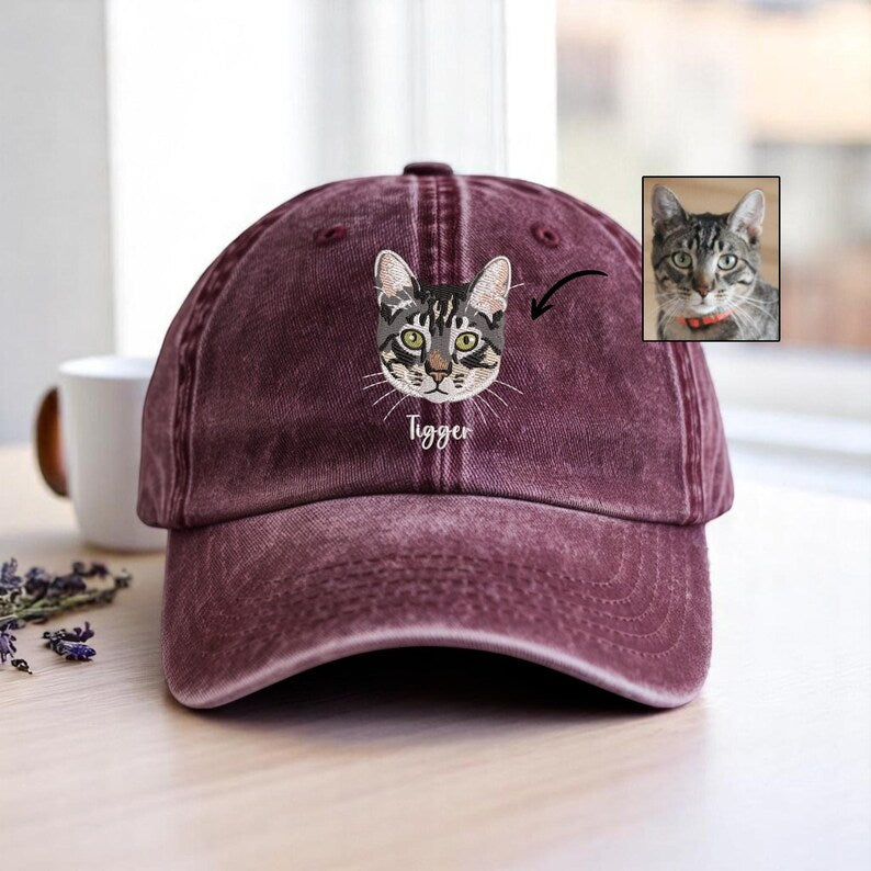 Embroidered Pet Portrait Vintage Baseball Cap – Custom Gift for Dog & Cat Lovers