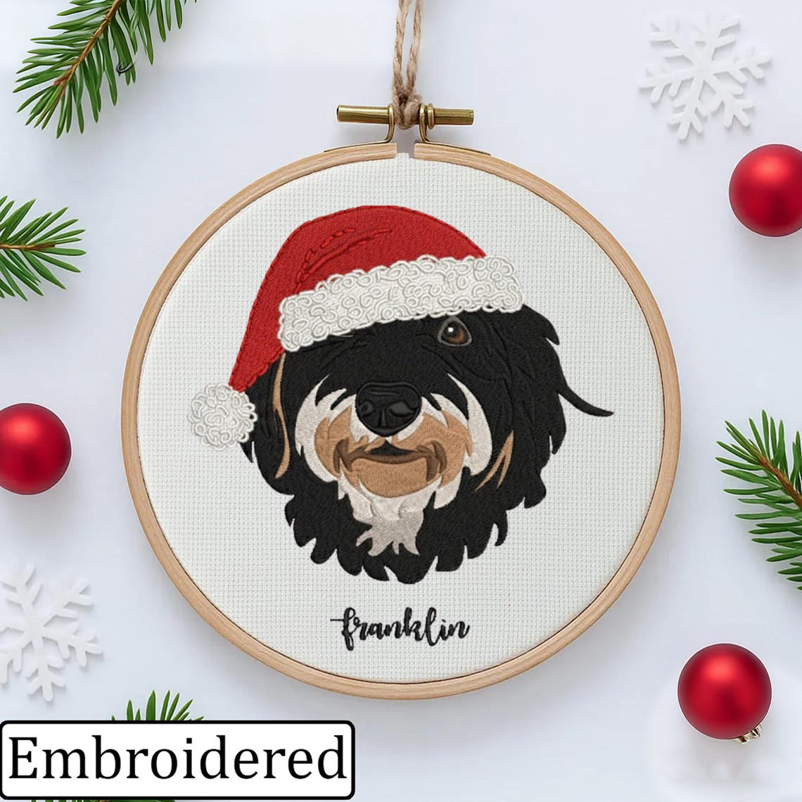 Custom Embroidered Dog Portrait Photo Ornament Gifts for Dog Owners Pet Memorial Gift Christmas Gift for Pet Lovers