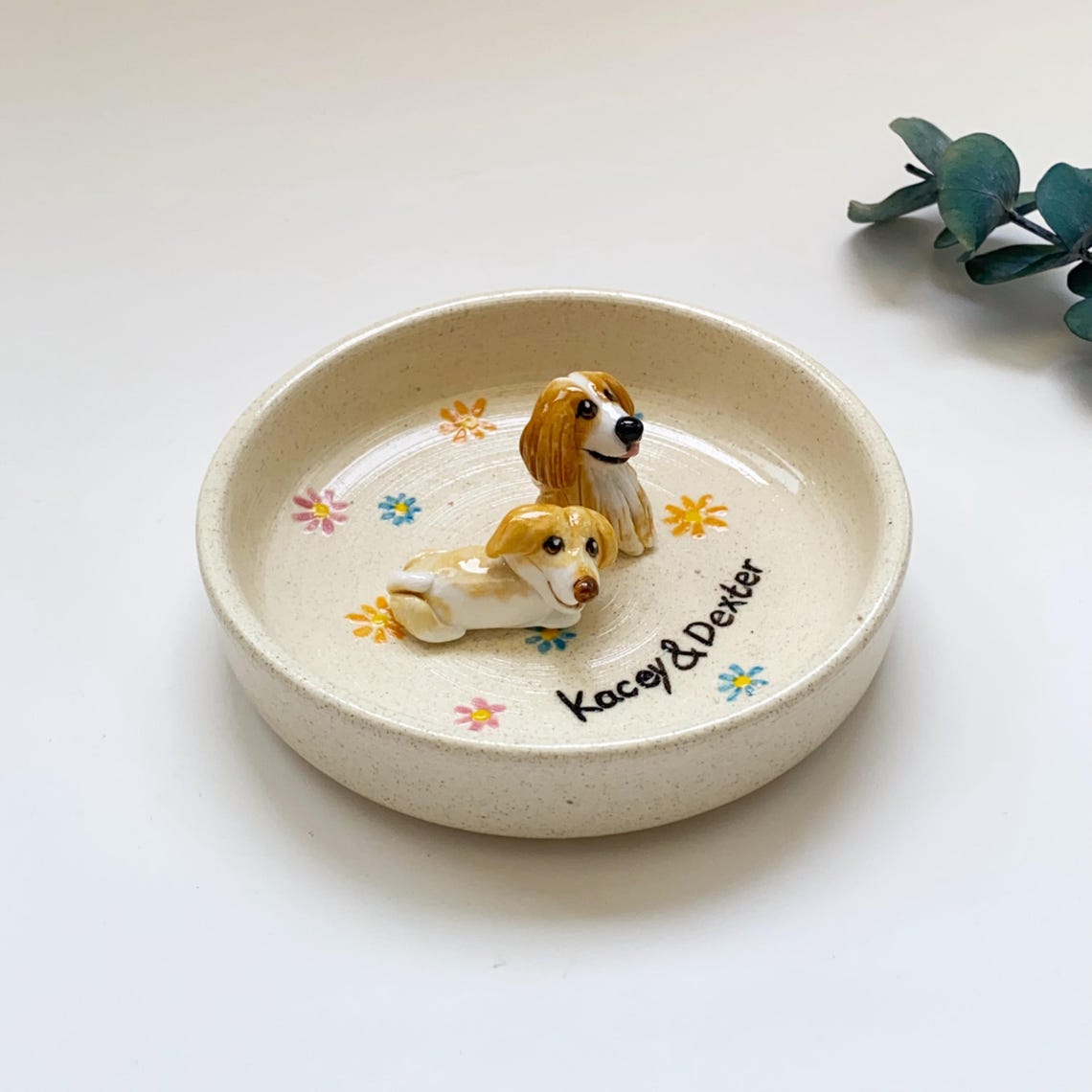 Custom Pet Jewelry Tray Personalized Floral Jewelry Tray Pet Figurine Ceramic Jewelry Tray Personalized Gifts for Pet Lovers Pet Memorial