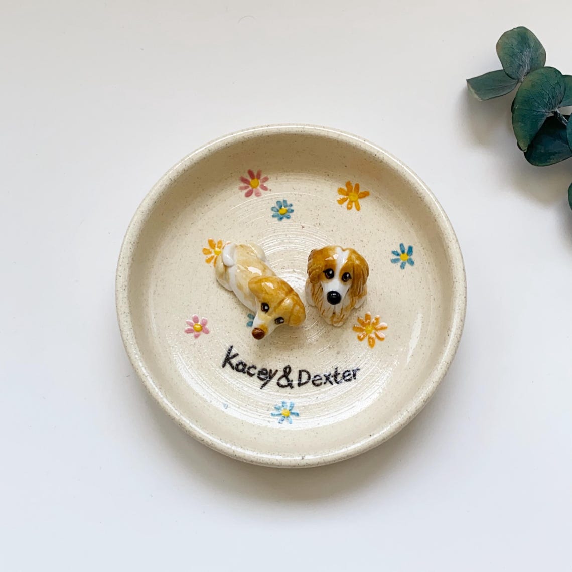 Custom Pet Jewelry Tray Personalized Floral Jewelry Tray Pet Figurine Ceramic Jewelry Tray Personalized Gifts for Pet Lovers Pet Memorial