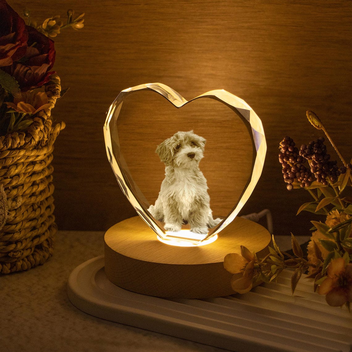 Veilleuse boule de cristal personnalisée avec photo d'animal de compagnie, cadeau commémoratif pour les amoureux des animaux 