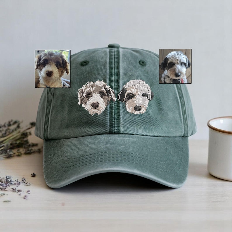 Embroidered Pet Portrait Vintage Baseball Cap – Custom Gift for Dog & Cat Lovers