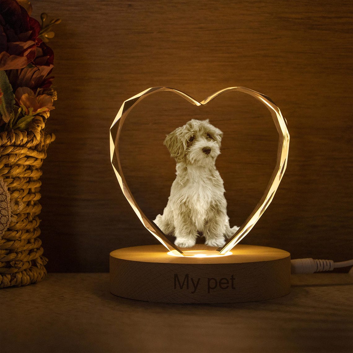 Veilleuse boule de cristal personnalisée avec photo d'animal de compagnie, cadeau commémoratif pour les amoureux des animaux 