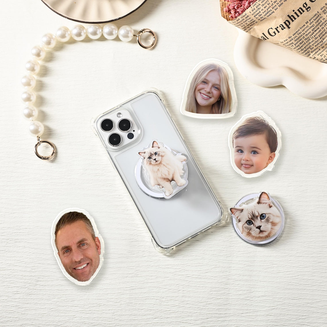 Custom Pet Face MagSafe Phone Grip – Personalized Big Face Phone Grip Handmade Phone Accessory for Pet Lovers Cute Dog Cat Grip Christmas Gift