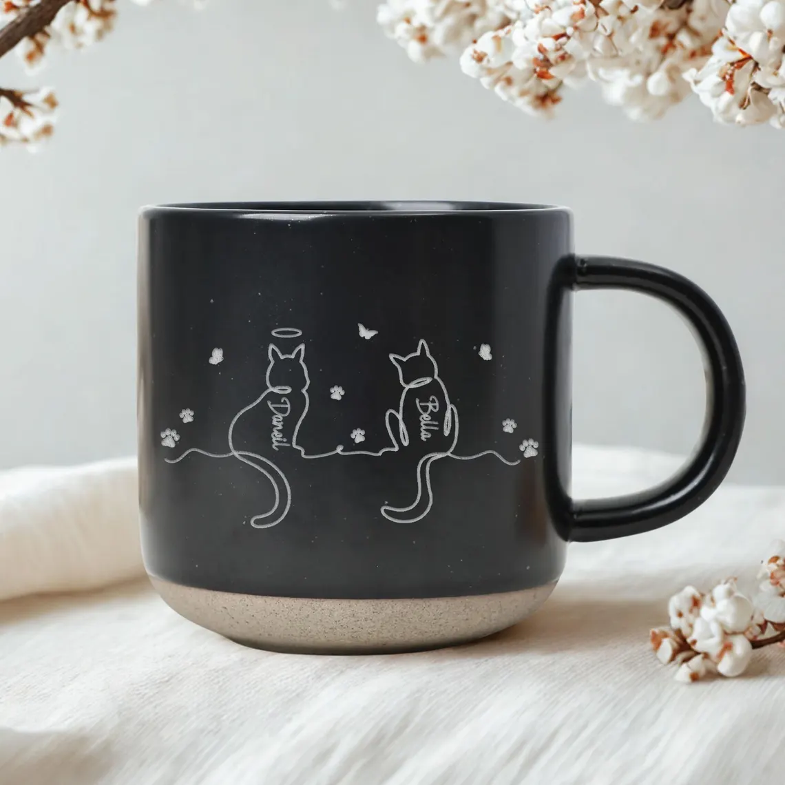 Personalized Dog & Cat Mug – Custom Pet Memorial Gift|Cat Lover & Pet Mom Coffee Pottery Mug with Line Art Design Christmas Gift