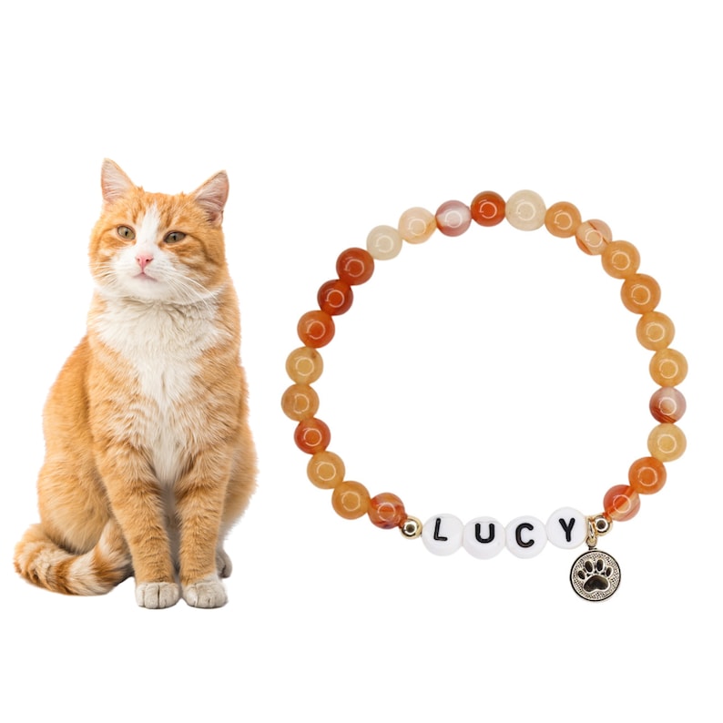 Personalized Pet Name Bracelet – Cat/Dog Name Beaded Bracelet with Paw Charms Gift for Dog Moms Pet Keepsake Gift