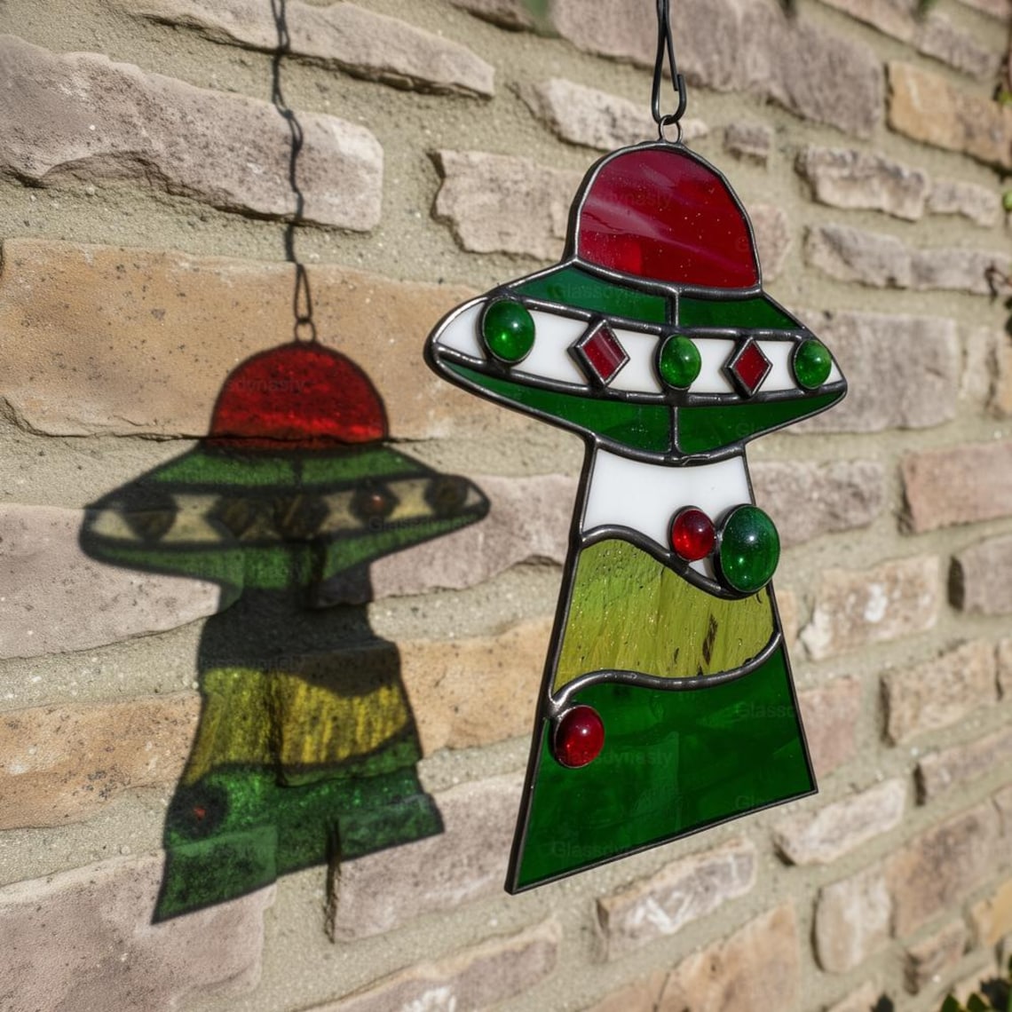 Custom Stained Glass Cat UFO Spaceship Suncatcher Pressed Flower Alien Encounter Mobile Birthday Christmas Gift For Cat Pet Lovers
