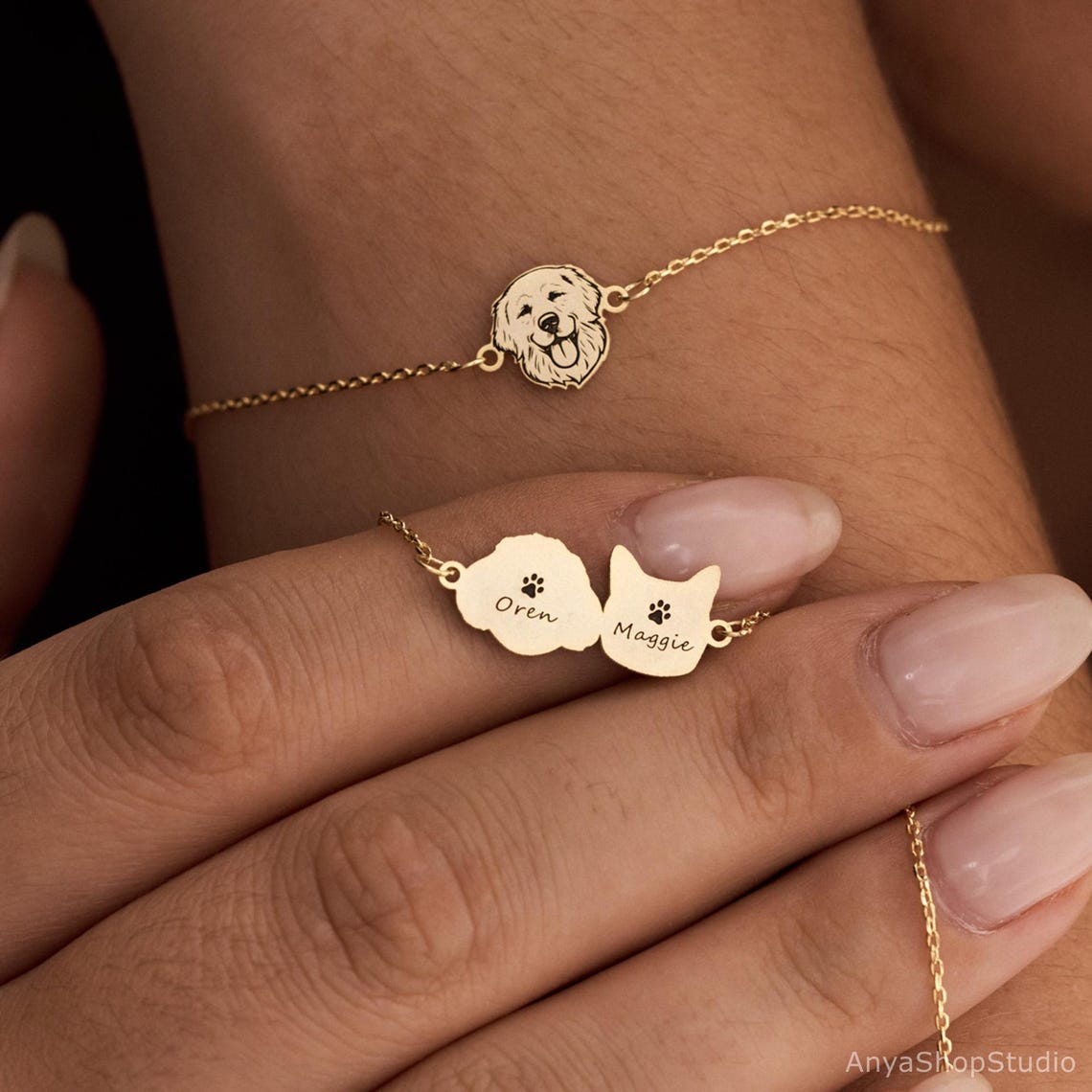 Custom Pet Face Portrait Bracelet with Name Christmas Keepsake Gift Idea
