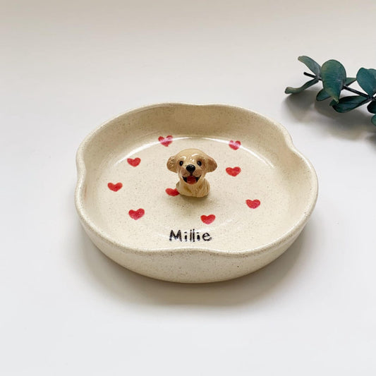 Custom Heart-Shaped Pet Jewelry Tray Personalized Red Heart Ring Holder Custom Pet Portrait Tray Handcrafted Dog Jewelry Tray for Pet Lovers
