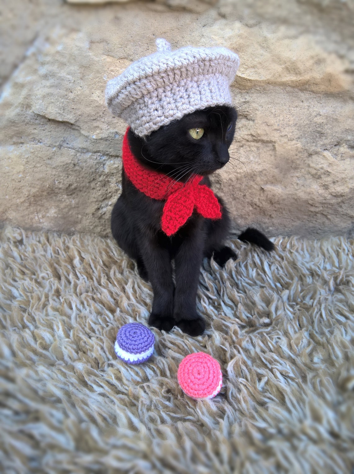 French Beret Pet Crochet Hat Halloween Pet Costume Gift for Pet Lovers