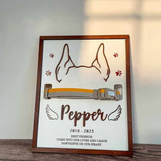 Letrero conmemorativo personalizado para collar de mascota con oreja y nombre, regalo para amantes de las mascotas