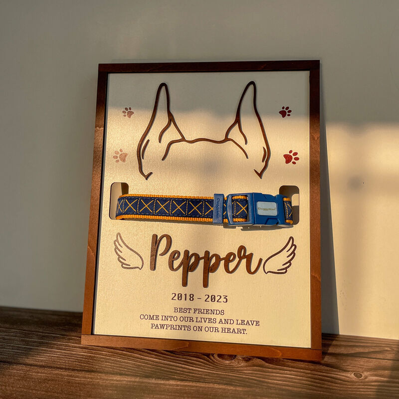 Letrero conmemorativo personalizado para collar de mascota con oreja y nombre, regalo para amantes de las mascotas