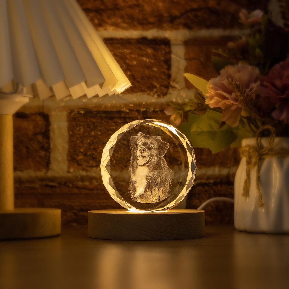 Veilleuse boule de cristal personnalisée avec photo d'animal de compagnie, cadeau commémoratif pour les amoureux des animaux 