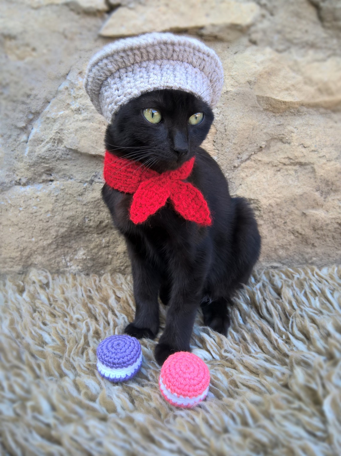 French Beret Pet Crochet Hat Halloween Pet Costume Gift for Pet Lovers
