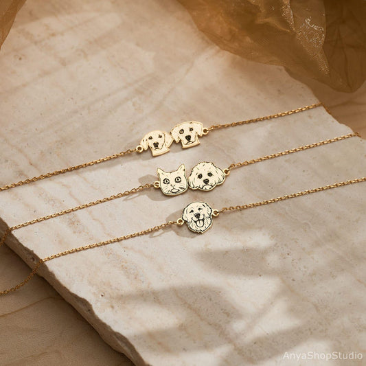 Custom Pet Face Portrait Bracelet with Name Christmas Keepsake Gift Idea