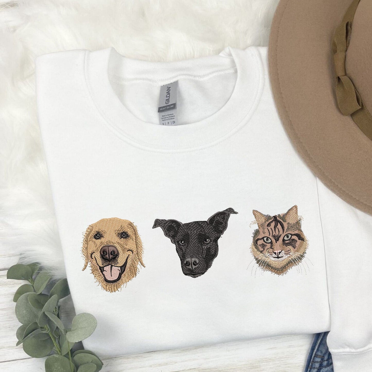 Benutzerdefinierte bestickte Linie Kunst Haustier Portrait Umriss Hoodie Weihnachtsgeschenk für Tierliebhaber