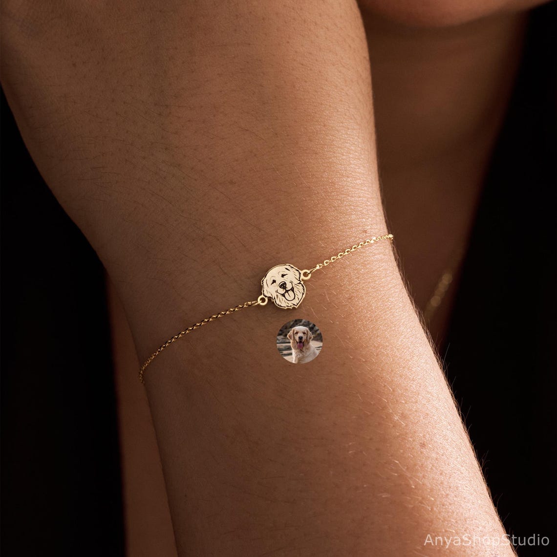 Custom Pet Face Portrait Bracelet with Name Christmas Keepsake Gift Idea