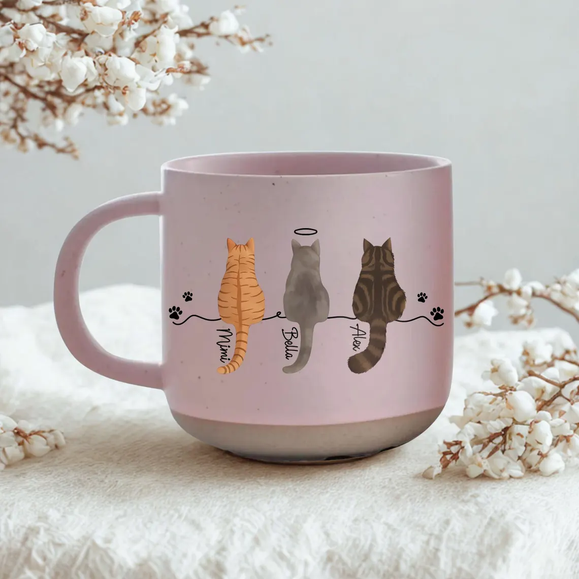Personalized Dog & Cat Mug – Custom Pet Memorial Gift|Cat Lover & Pet Mom Coffee Pottery Mug with Line Art Design Christmas Gift