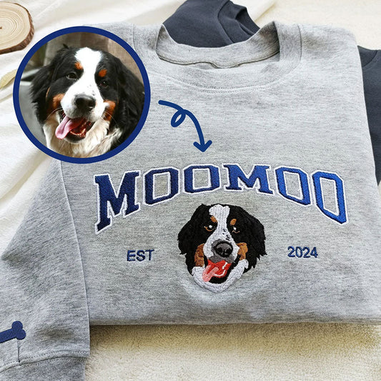 Embroidered Dog Portrait Photo and Name EST Sweatshirt Hoodie Pet Sympathy Gift for Pet Lovers