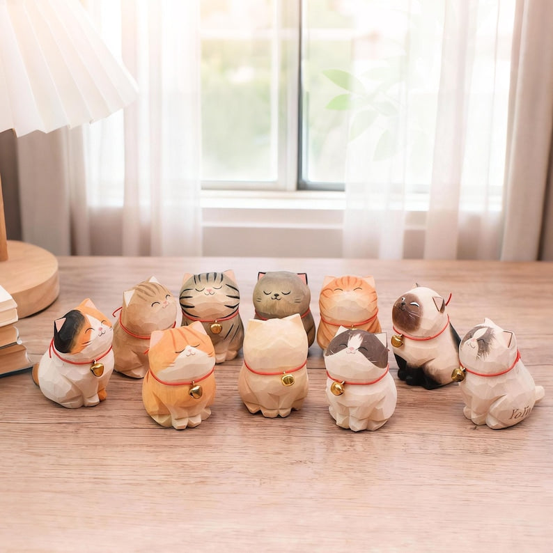 Personalized Wooden Cat Figurine with Engraved Name – Handmade Cat Memorial Gift Custom Wood Cat Figurine| Desktop Cat Decor Unique Gift for Cat Lovers & Friends