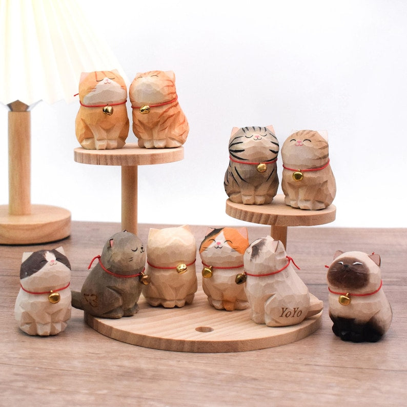 Personalized Wooden Cat Figurine with Engraved Name – Handmade Cat Memorial Gift Custom Wood Cat Figurine| Desktop Cat Decor Unique Gift for Cat Lovers & Friends