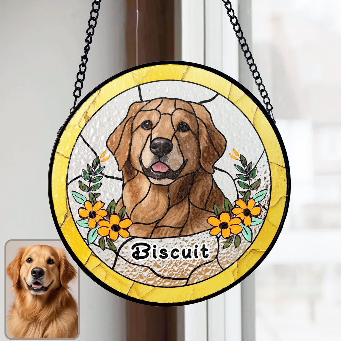 Custom Pet Stained Glass Suncatcher with Photo and Name – Keepsake Gift for Dog & Cat Owners