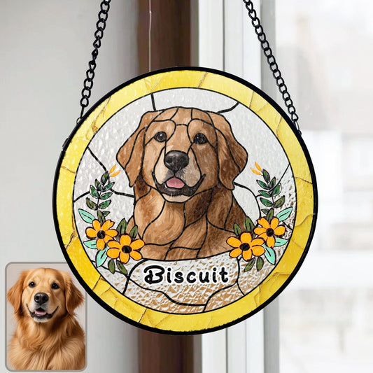 Custom Pet Stained Glass Suncatcher with Photo and Name – Keepsake Gift for Dog & Cat Owners