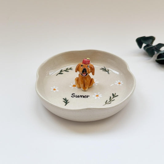 Personalized minimalist daisy pet jewelry tray/jewelry dish/personalized dog cat ring tray, 3D dog/cat pattern/dog owner gift/custom pet