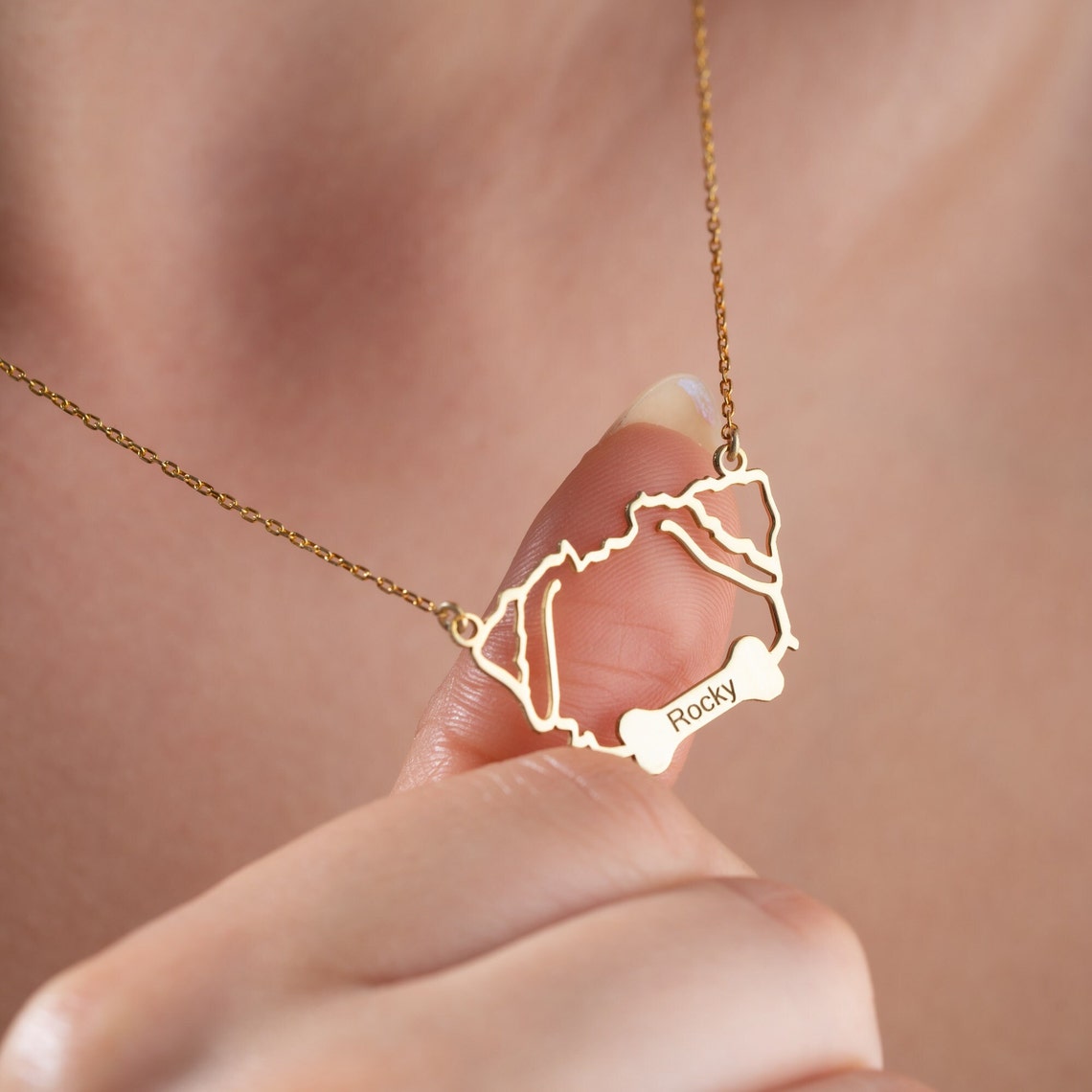 Personalized Pet Ear Necklace with Name & Bone – Custom Memorial Jewelry for Dog & Cat Lovers