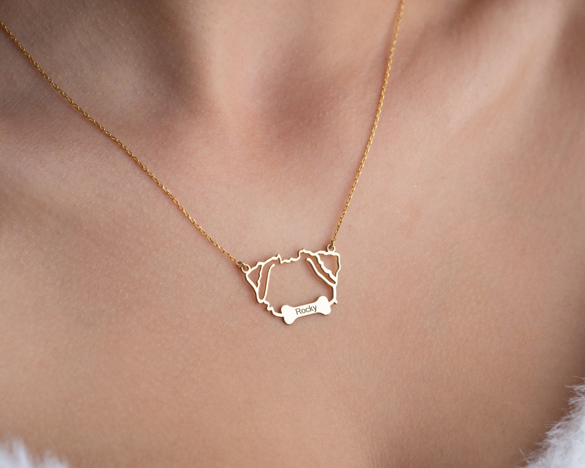 Personalized Pet Ear Necklace with Name & Bone – Custom Memorial Jewelry for Dog & Cat Lovers