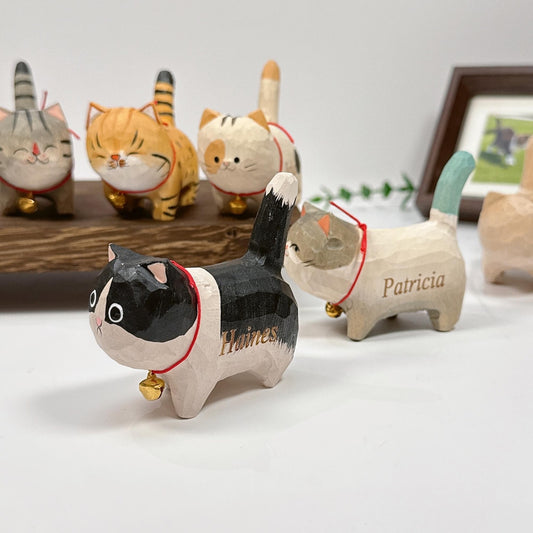 Personalized Wooden Cat Figurine with Engraved Name – Handmade Cat Memorial Gift Custom Wood Cat Figurine| Desktop Cat Decor Unique Gift for Cat Lovers & Friends