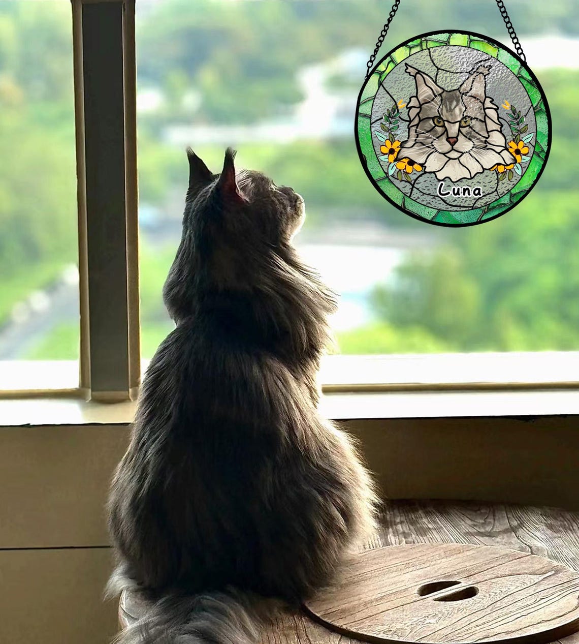 Custom Pet Stained Glass Suncatcher with Photo and Name – Keepsake Gift for Dog & Cat Owners