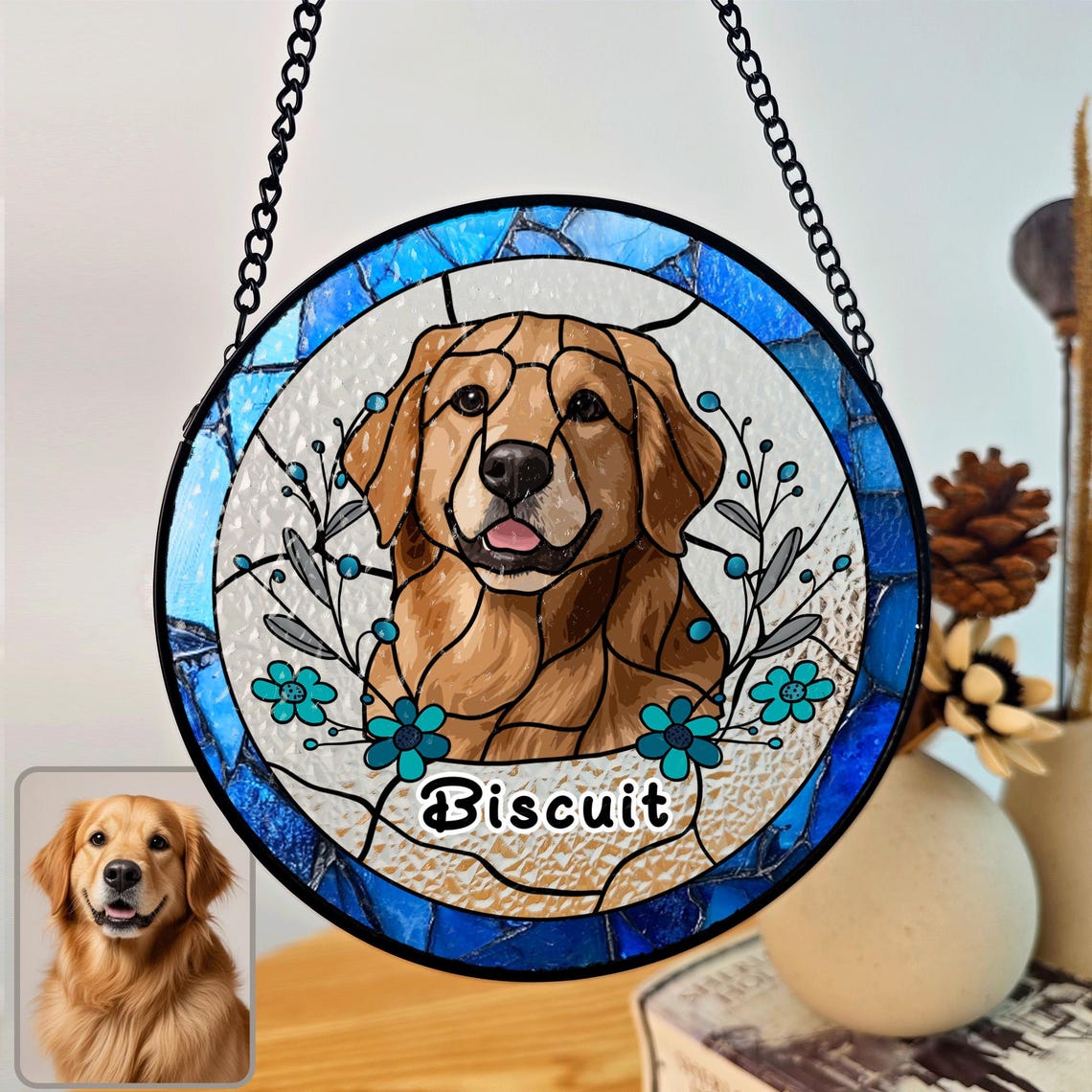 Custom Pet Stained Glass Suncatcher with Photo and Name – Keepsake Gift for Dog & Cat Owners