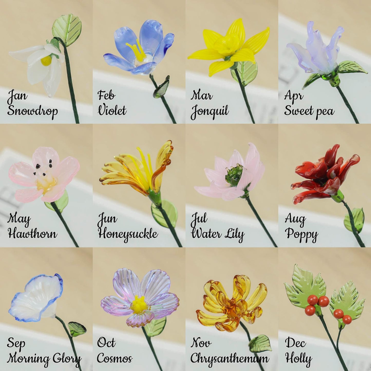 Personalized Glass Birth Month Flower Unique Gifts for Mom Grandma Mother's Day Christmas Gift Ideas