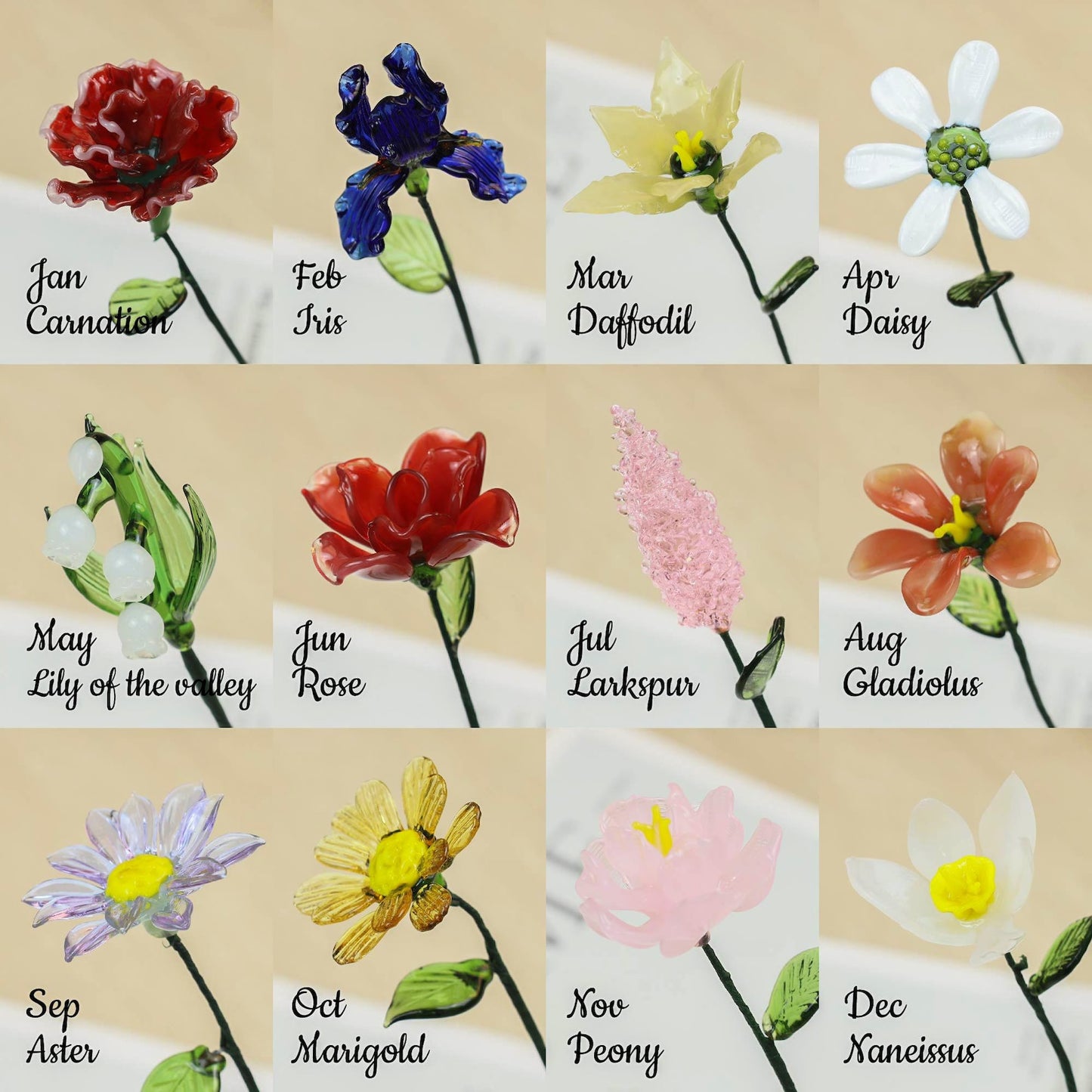 Personalized Glass Birth Month Flower Unique Gifts for Mom Grandma Mother's Day Christmas Gift Ideas
