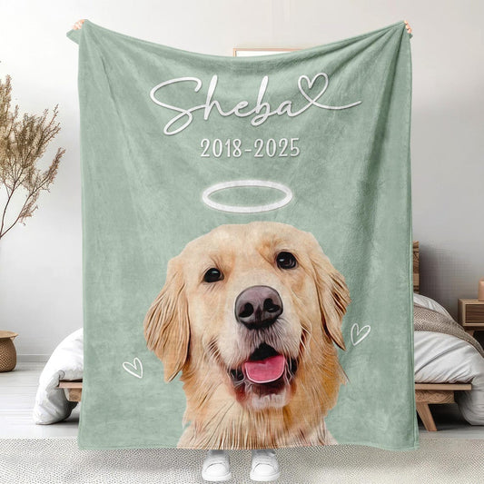 Personalized Pet Memorial Photo Blanket Sympathy Gift For Dog/Cat Lovers