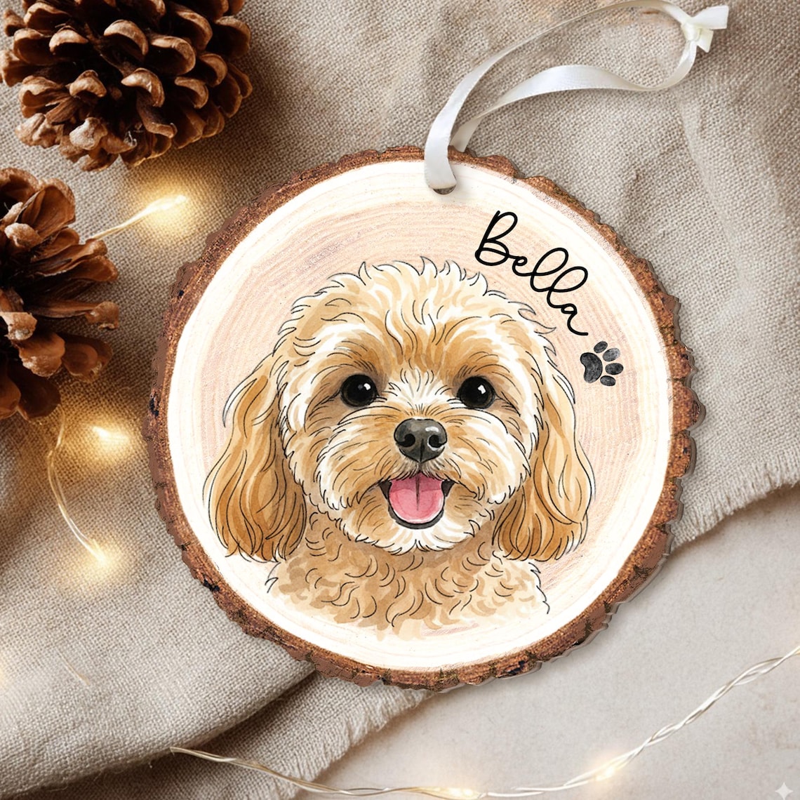 Personalized Watercolor Pet Portrait Wooden Christmas Ornament Christmas Gift for Dog Cat Lovers