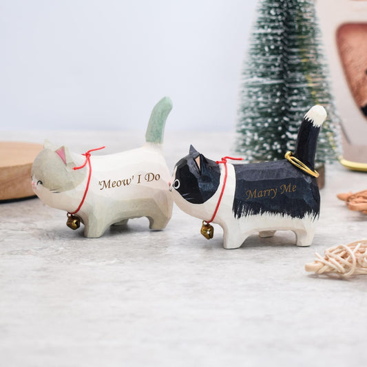 Personalized Wooden Cat Pet Figurine Personalized Cat Ring Holder for Wedding Wooden Wedding Decor Bridal Shower Gift