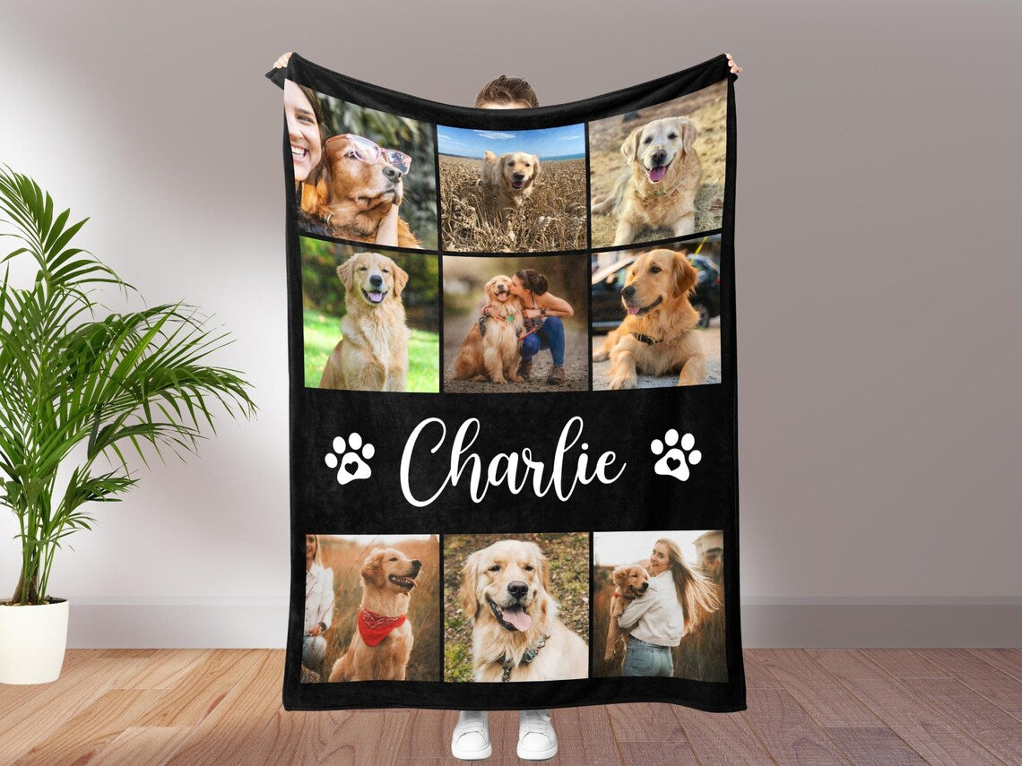 Custom Pet Photo Collage Blanket – Personalized Comfortable Blanket Gift for Dog & Cat Lovers Birthday & Christmas Gift