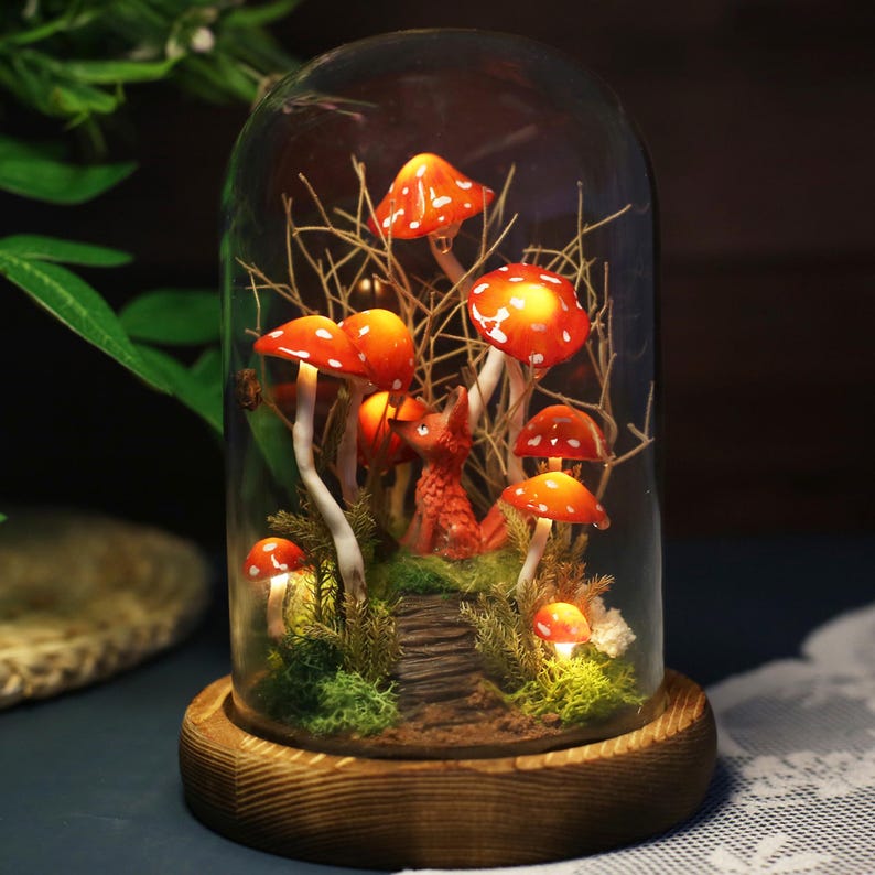 Personalized Fox and Red Mushroom Lamp Birthday Christmas Gift For Pet Lovers