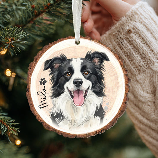 Personalized Watercolor Pet Portrait Wooden Christmas Ornament Christmas Gift for Dog Cat Lovers