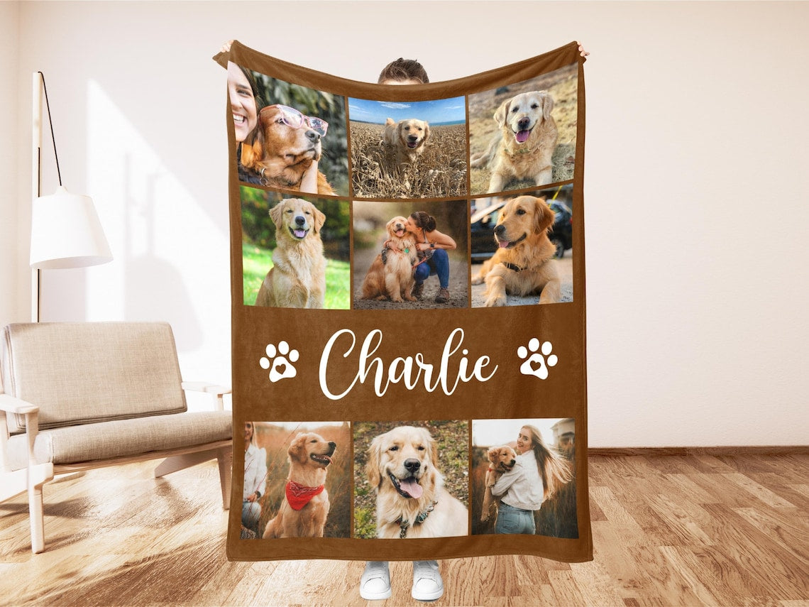Custom Pet Photo Collage Blanket – Personalized Comfortable Blanket Gift for Dog & Cat Lovers Birthday & Christmas Gift