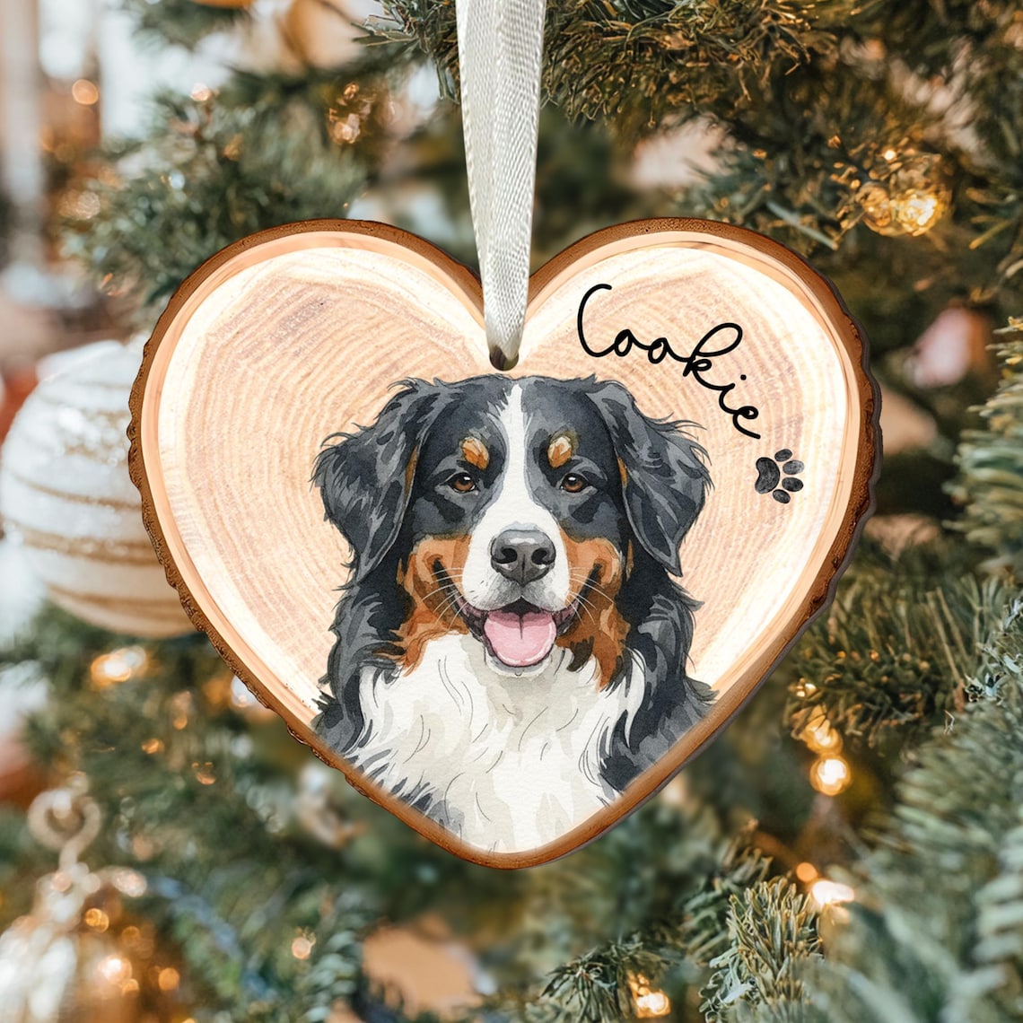 Personalized Watercolor Pet Portrait Wooden Christmas Ornament Christmas Gift for Dog Cat Lovers