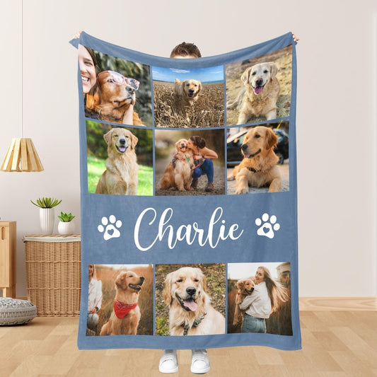 Custom Pet Photo Collage Blanket – Personalized Comfortable Blanket Gift for Dog & Cat Lovers Birthday & Christmas Gift