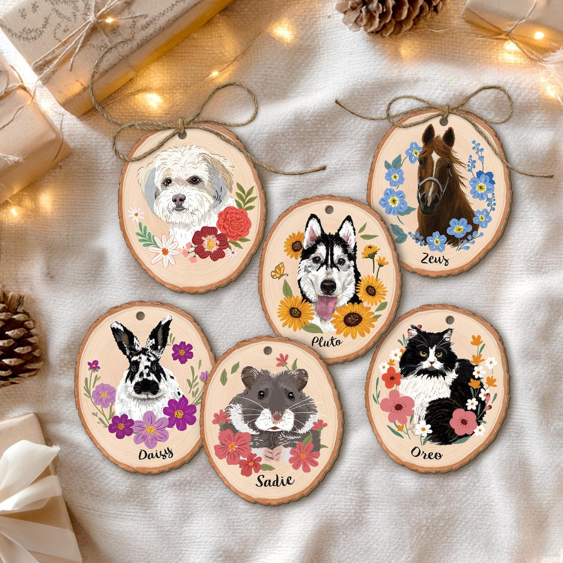 Personalized Watercolor Dog Pet Portrait Wooden Christmas Ornament Christmas Gift for Pet Lovers