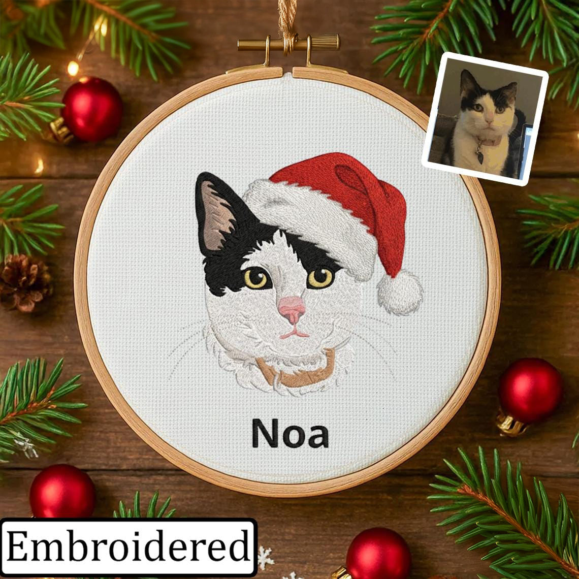 Personalized Pet Memorial Ornament – Custom Embroidered Cat Portrait Keepsake Gift for Pet Lovers