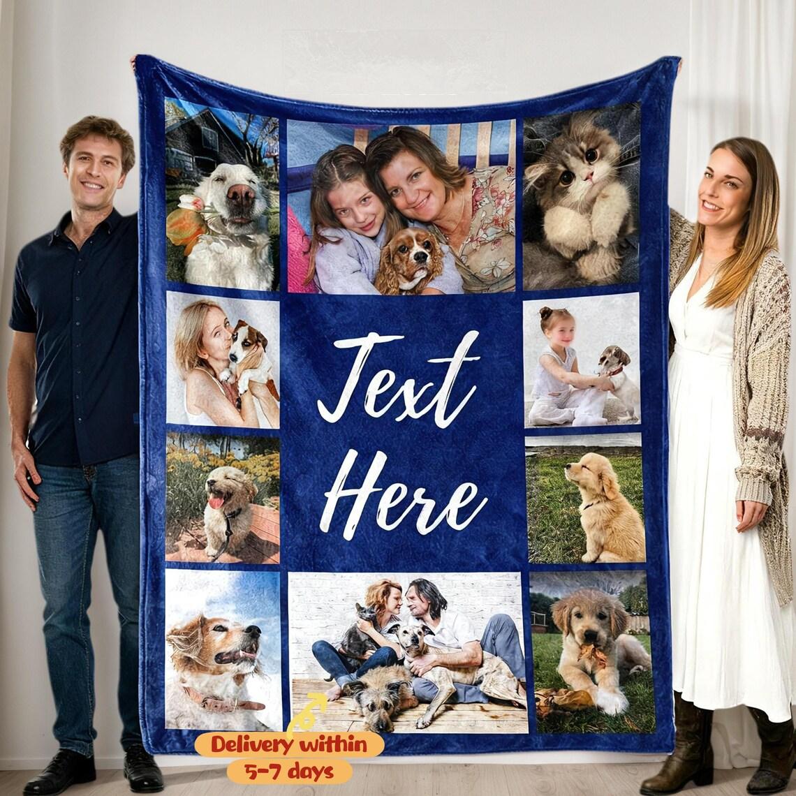 Custom Pet Photo Collage Blanket – Personalized Comfortable Blanket Gift for Dog & Cat Lovers Birthday & Christmas Gift